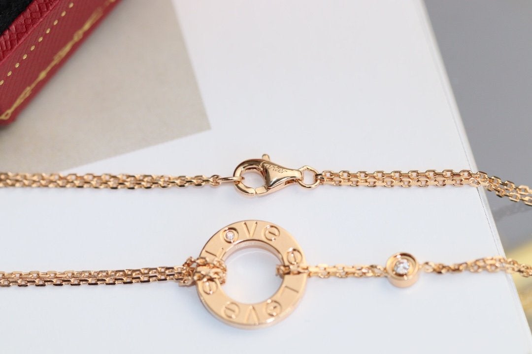 [Dawnora Jewelry]LOVE NECKLACE ADJUSTABLE ROSE GOLD 2 DIAMOND