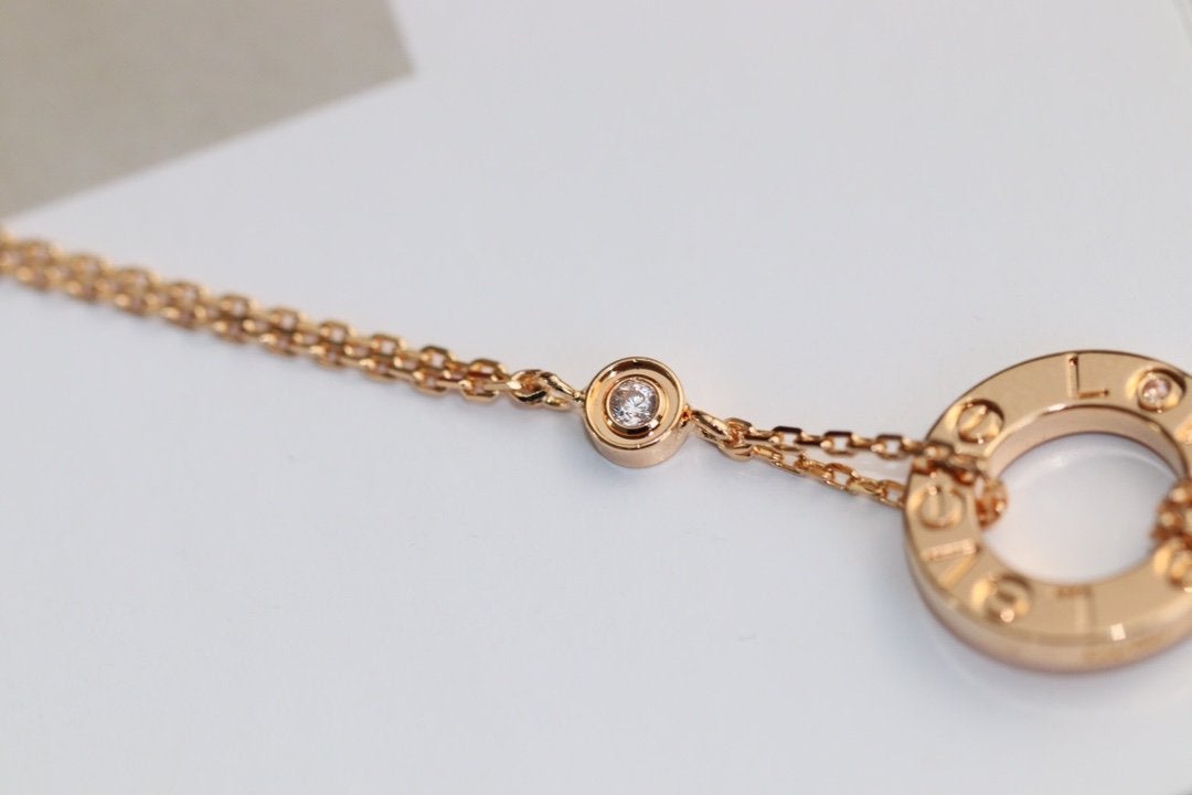 [Dawnora Jewelry]LOVE NECKLACE ADJUSTABLE ROSE GOLD 2 DIAMOND