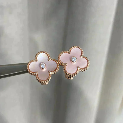 [Dawnora Jewelry]CLOVER MEDIUM 1 MOTIFS  PINK MOP DIAMOND EARRINGS