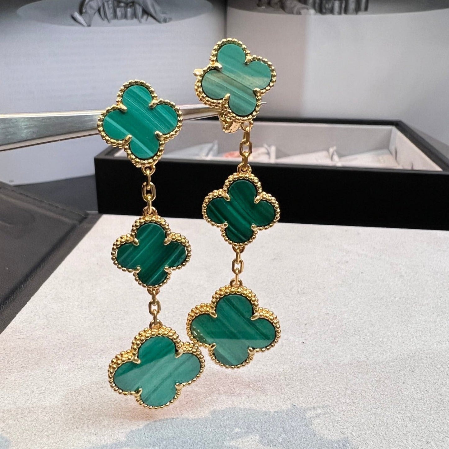 [Dawnora Jewelry]CLOVER MALACHITE 3 MOTIFS GOLD