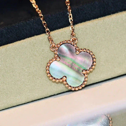 [Dawnora Jewelry]CLOVER 15MM  GRAY MOTHER OF PEARL NECKLACE