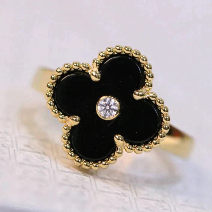 [Dawnora Jewelry]CLOVER ONYX RING GOLD DIAMOND