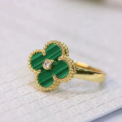 [Dawnora Jewelry]CLOVER MALACHITE RING GOLD DIAMOND