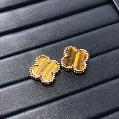 [Dawnora Jewelry]CLOVER MEDIUM 1 MOTIFS TIGER EYE EARRINGS