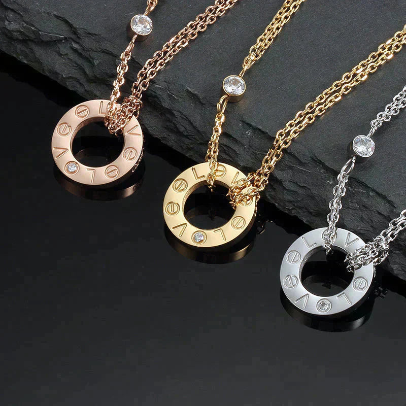 [Dawnora Jewelry]LOVE NECKLACE 16MM 2 DIAMONDS