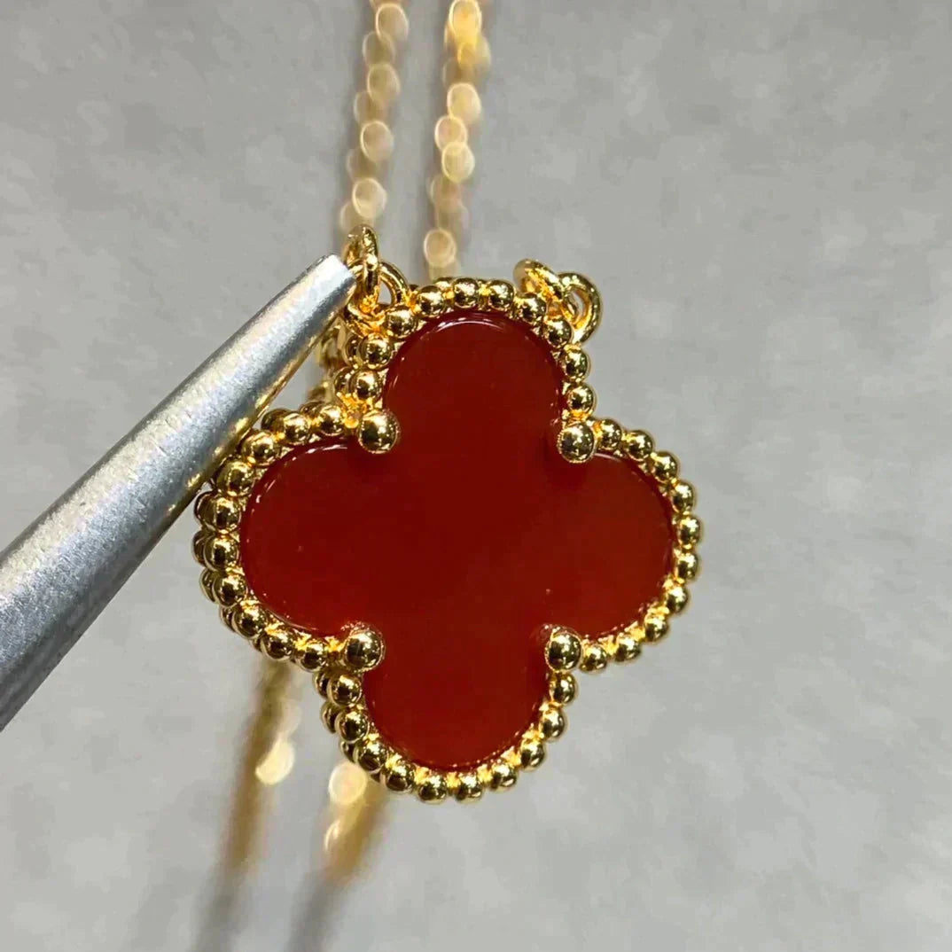 [Dawnora Jewelry]CLOVER 15MM CARNELIAN SINGLE FLOWER NECKLACE