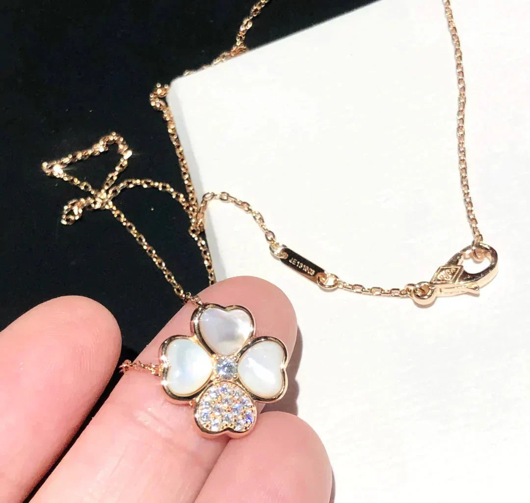 [Dawnora Jewelry]CLOVER MOP DIAMOND ROSE GOLD NECKLACE