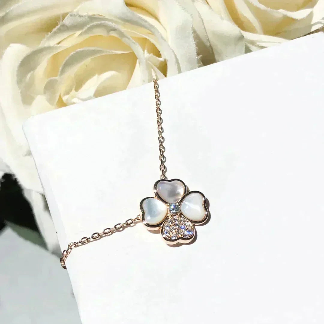 [Dawnora Jewelry]CLOVER MOP DIAMOND ROSE GOLD NECKLACE