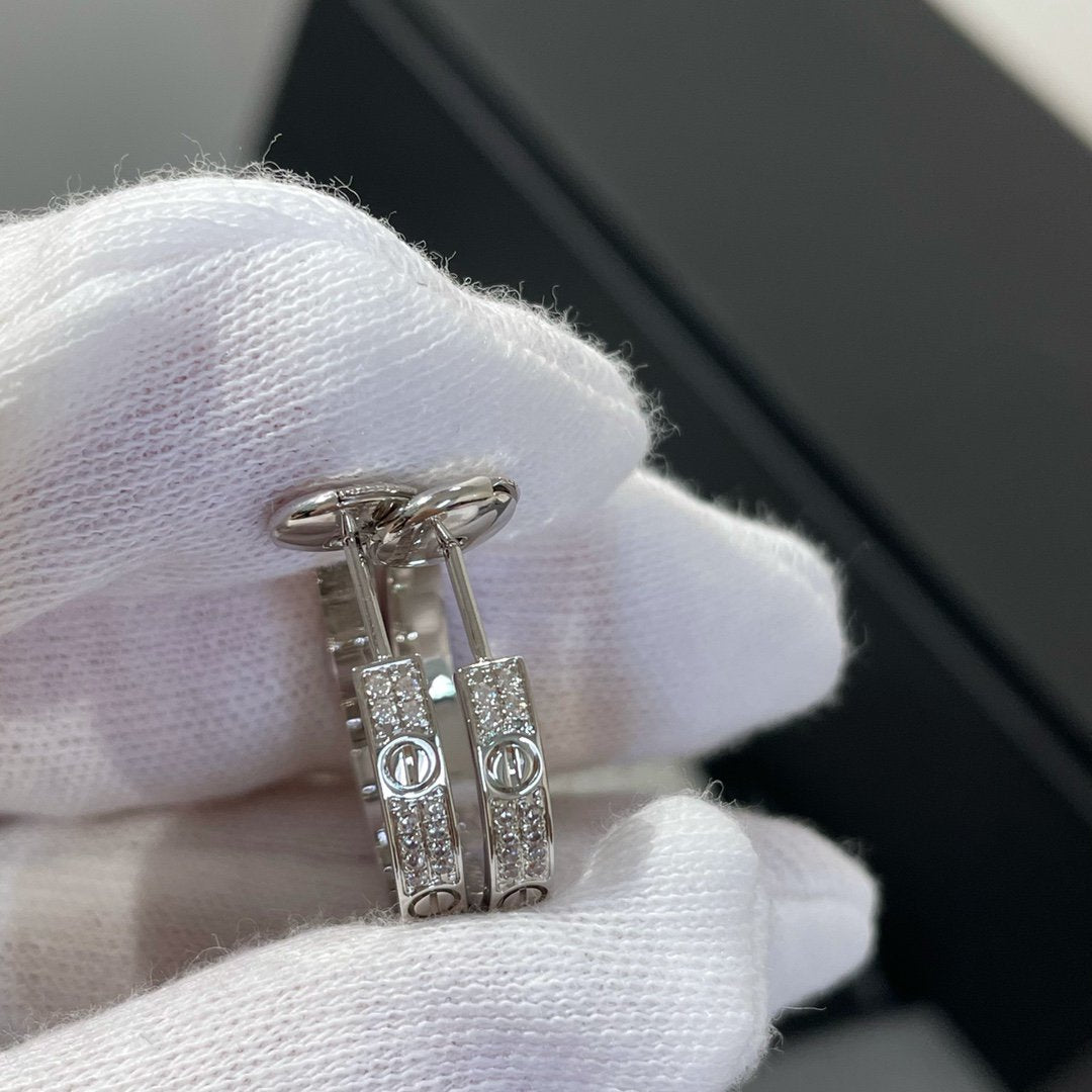 [Dawnora Jewelry]LOVE DIAMOND SILVER HOOP EARRINGS