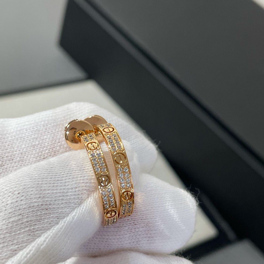 [Dawnora Jewelry]LOVE DIAMOND PINK GOLD HOOP EARRINGS