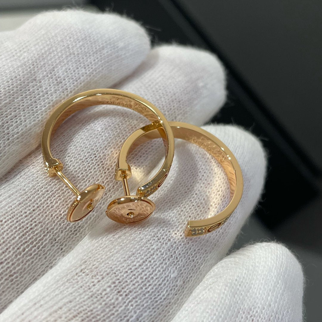 [Dawnora Jewelry]LOVE DIAMOND PINK GOLD HOOP EARRINGS