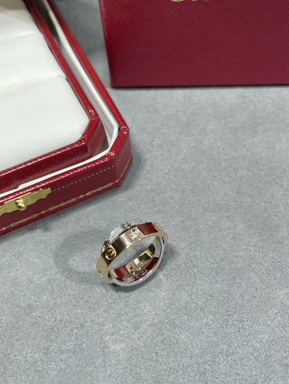 [Dawnora Jewelry]LOVE PINK GOLD SILVER DIAMOND DOUBLE RING