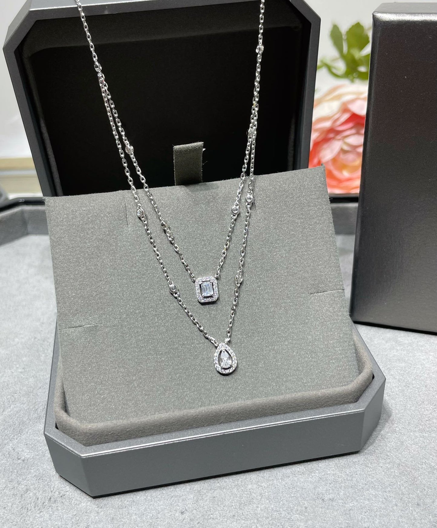 [Dawnora Jewelry]MY TWIN 2 ROW DIAMOND NECKLACE