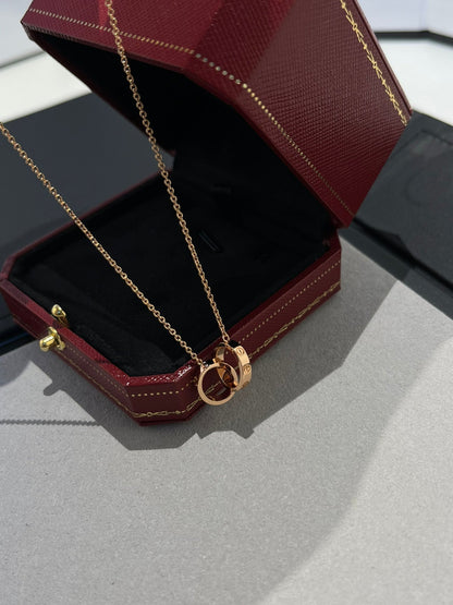 [Dawnora Jewelry]LOVE NECKLACE DOUBLE RING PINK GOLD