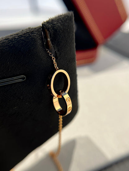 [Dawnora Jewelry]LOVE NECKLACE DOUBLE RING PINK GOLD