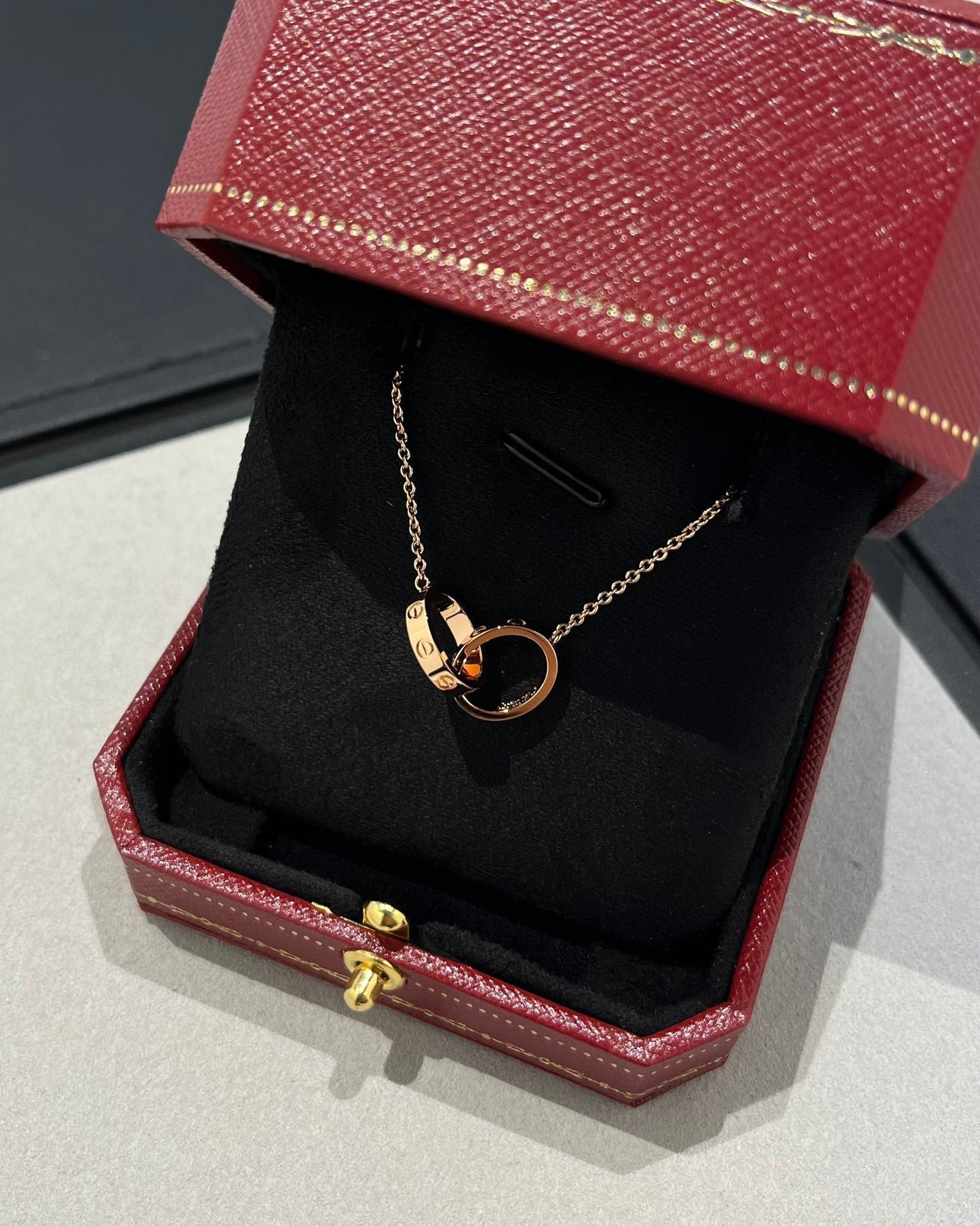 [Dawnora Jewelry]LOVE NECKLACE DOUBLE RING PINK GOLD