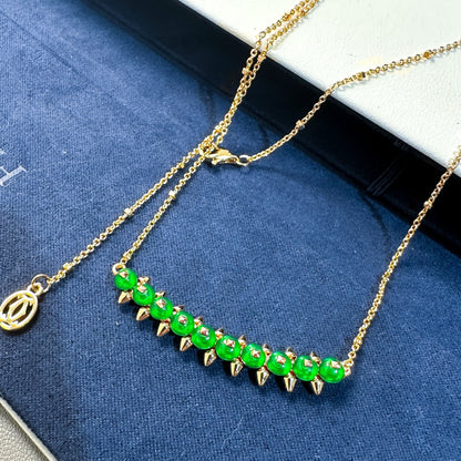 [Dawnora Jewelry]New Arrival: Green Bead Rivet Necklace