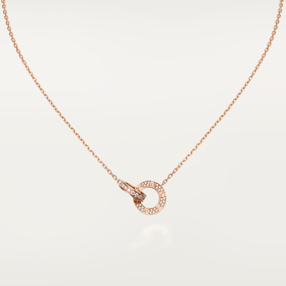 [Dawnora Jewelry]LOVE 7.6MM NECKLACE ROSE GOLD AND SILVER  FULL DIAMOND