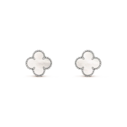 [Dawnora Jewelry]CLOVER MEDIUM 1 MOTIFS  WHITE MOP EARRINGS SILVER