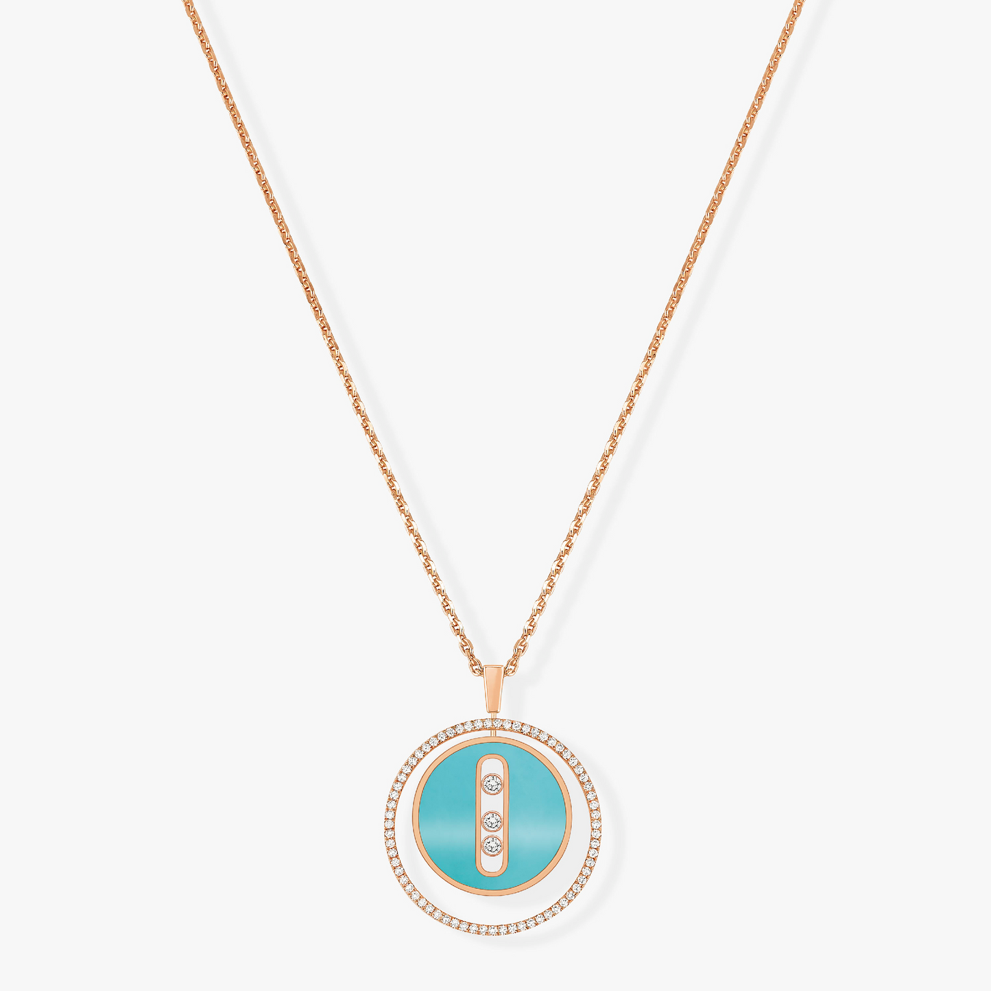 [Dawnora Jewelry]LUCKY MOVE 3 DIAMONDS TURQUOISE PINK GOLD DIAMOND NECKLACE