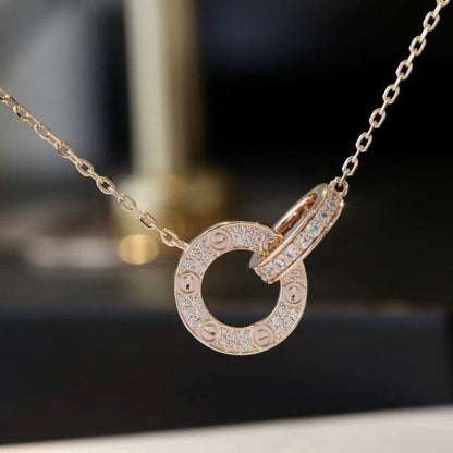 [Dawnora Jewelry]LOVE 7.6MM NECKLACE ROSE GOLD AND SILVER  FULL DIAMOND