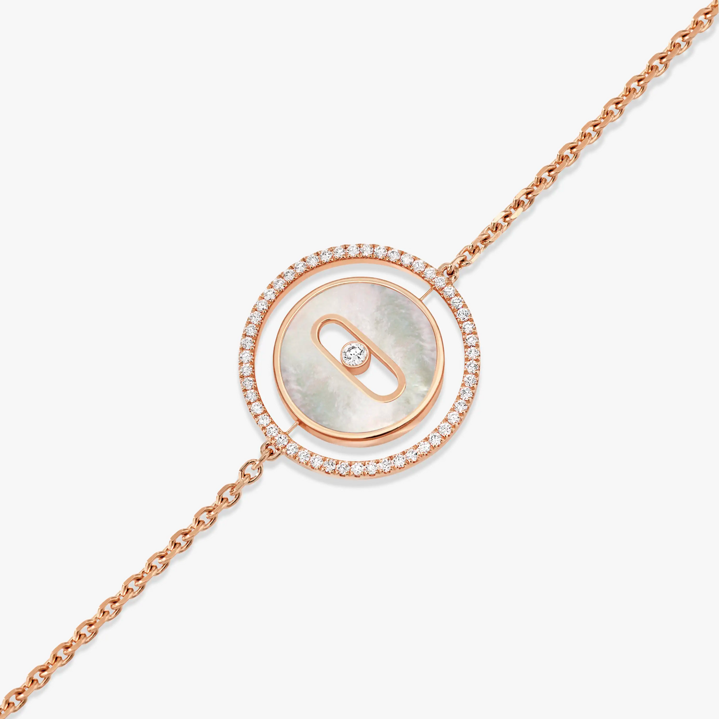 [Dawnora Jewelry]LUCKY MOVE WHITE MOTHER OF PEARL PINK GOLD DIAMOND BRACELET