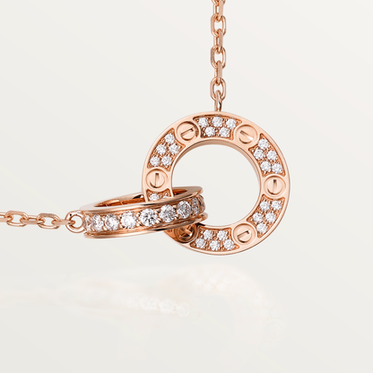 [Dawnora Jewelry]LOVE 7.6MM NECKLACE ROSE GOLD AND SILVER  FULL DIAMOND