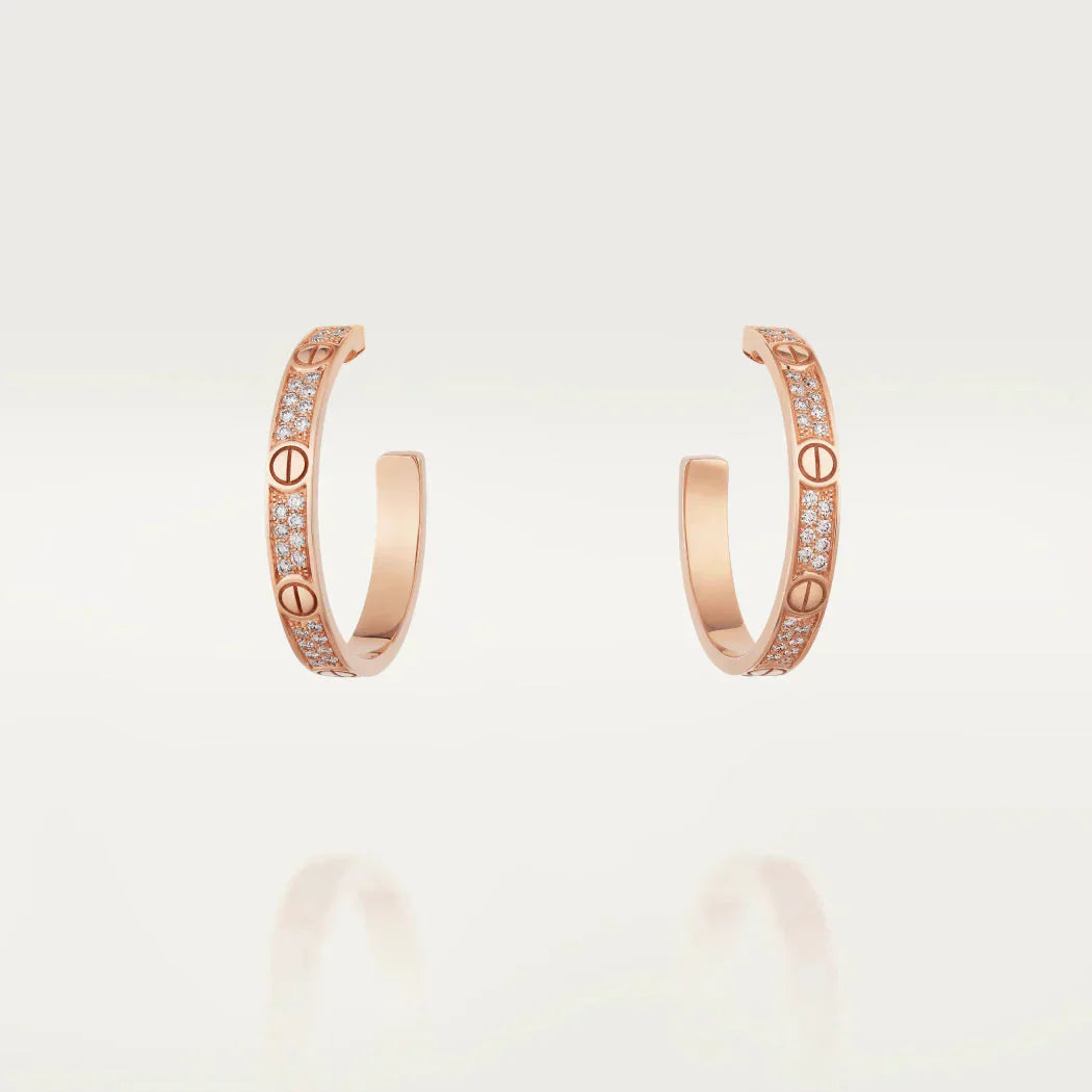 [Dawnora Jewelry]LOVE DIAMOND PINK GOLD HOOP EARRINGS