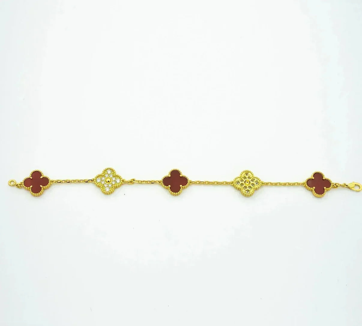 [Dawnora Jewelry] CLOVER 5 MOTIF RED CORNELIAN BRACELET COLLECTION