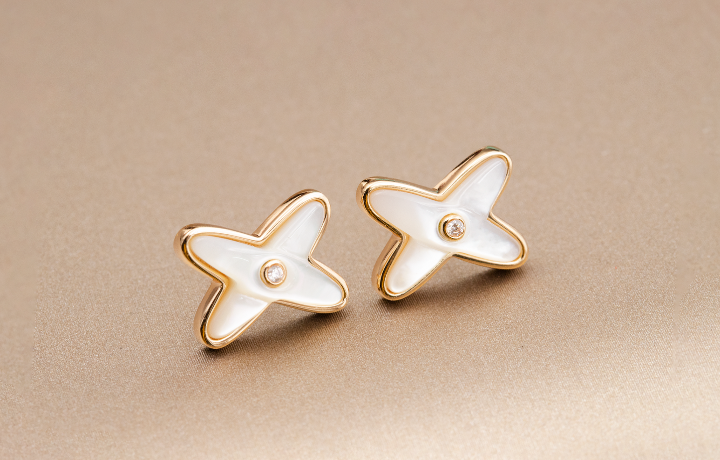 [Dawnora Jewelry]JEUX DE WHITE MOP PINK GOLD DIAMOND EARRINGS