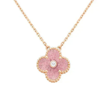 [Dawnora Jewelry]CLOVER 15MM DIAMOND RHODONITE NECKLACE