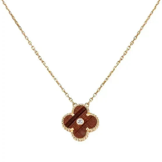 [Dawnora Jewelry]CLOVER 15MM DIAMOND AND YELLOW TIGER'S EYE AGATE necklace