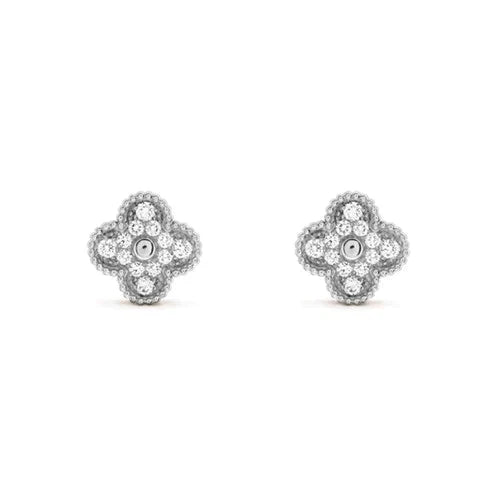 [Dawnora Jewelry]CLOVER 1 MOTIFS DIAMOND STUD EARRINGS SILVER