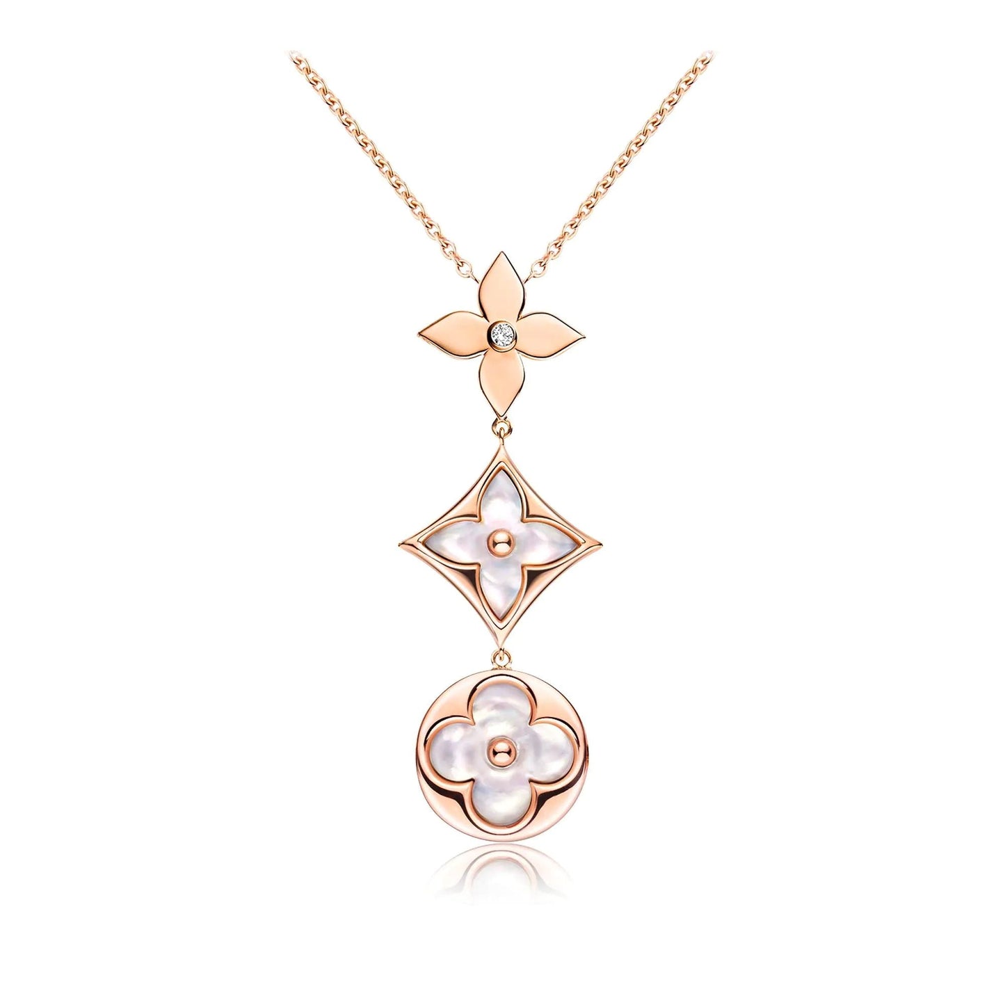 [Dawnora Jewelry]COLOR BLOSSOM LARIAT NECKLACE PINK GOLD WHITE MOTHER PEARL AND DIAMOND