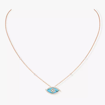 [Dawnora Jewelry]Lucky Eye Diamond Necklace in Rose Gold and Turquoise