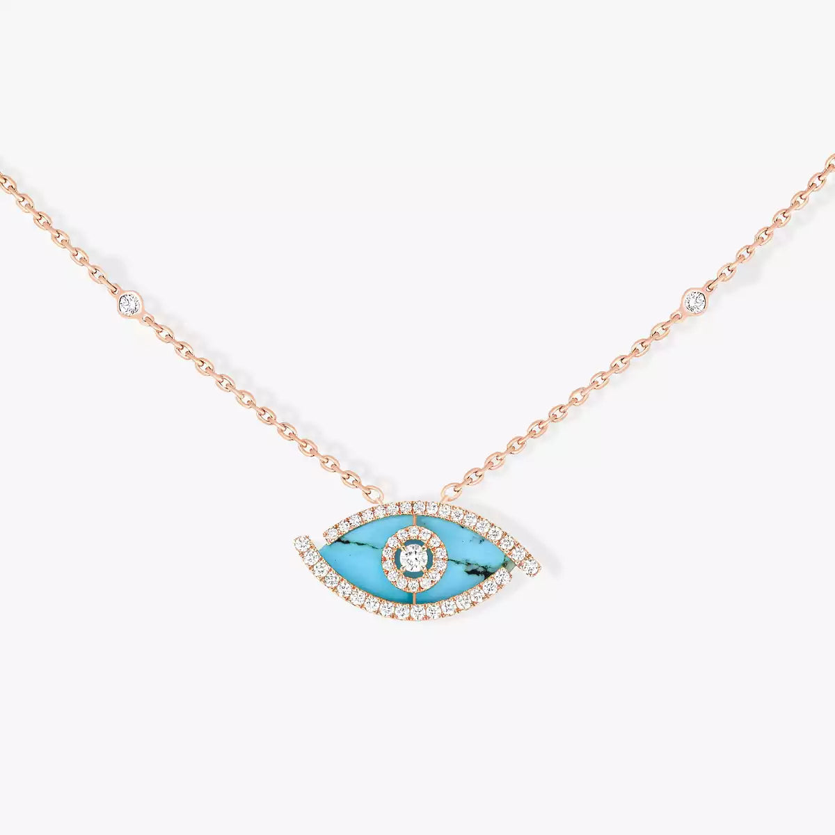 [Dawnora Jewelry]Lucky Eye Diamond Necklace in Rose Gold and Turquoise
