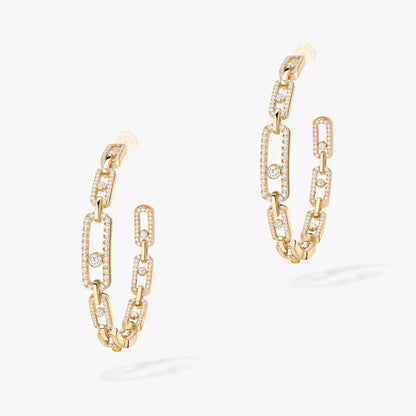 [[Dawnora Jewelry]Move Link Diamond Hoop Earrings