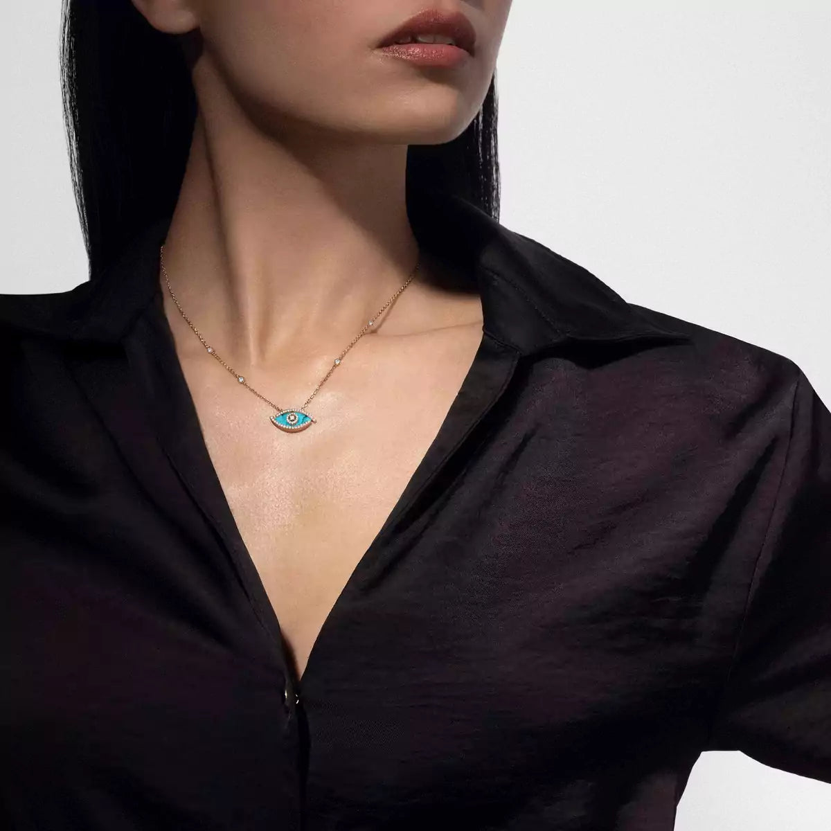 [Dawnora Jewelry]Lucky Eye Diamond Necklace in Rose Gold and Turquoise