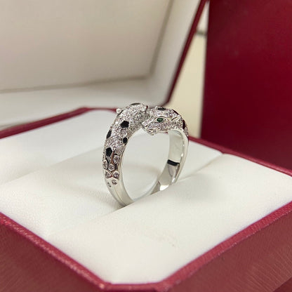 [Dawnora Jewelry]FULL DIAMOND DOUBLE LEOPARD HEAD RING