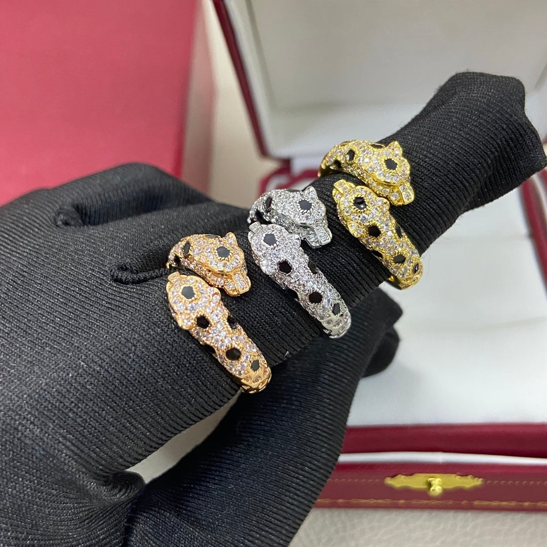 [Dawnora Jewelry]FULL DIAMOND DOUBLE LEOPARD HEAD RING