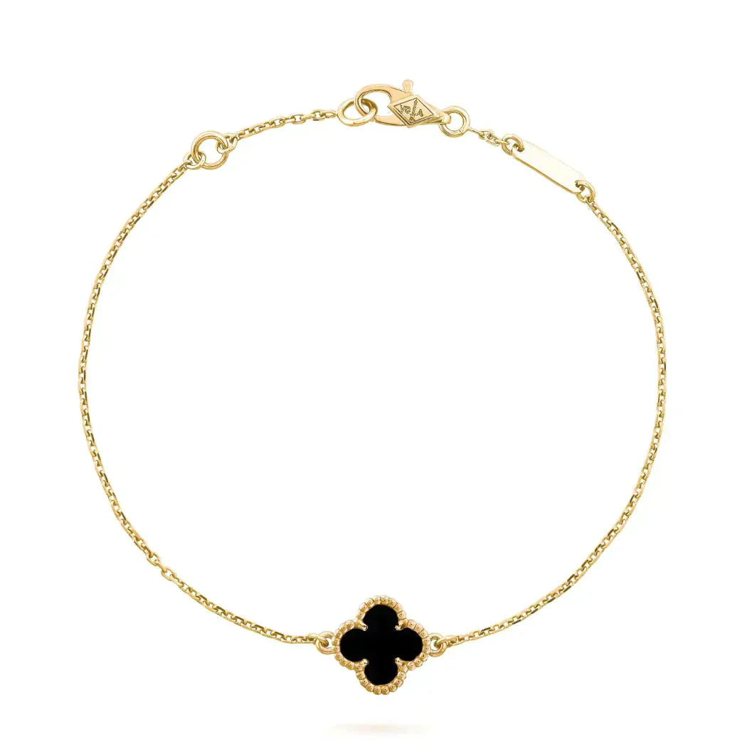 [Dawnora Jewelry]CLOVER ONYX SINGLE FLOWER BRACELET