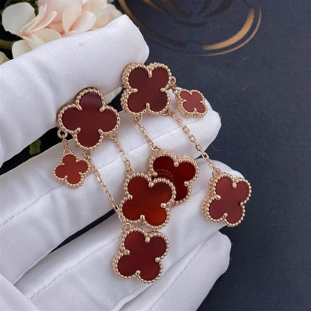 [Dawnora Jewelry]CLOVER EARRINGS CARNELIAN 4 MOTIFS PINK GOLD