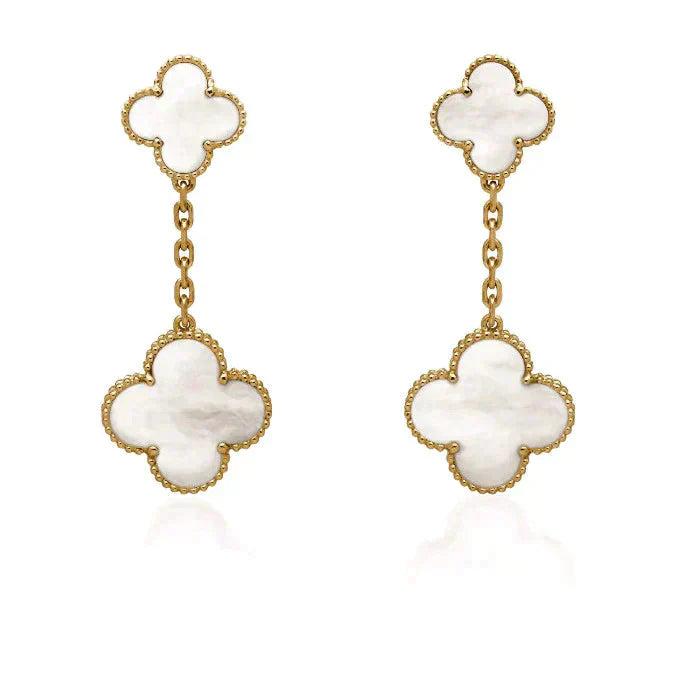 [Dawnora Jewelry]CLOVER 2 MOTIF WHITE MOP EARRINGS